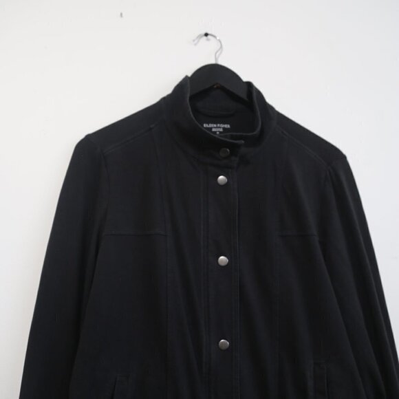 Eileen Fisher Organic Cotton Snap Button Full Zip Black Jacket Women's - Picture 2 of 8